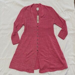 NWT NIC+ZOE Pink and Beige Linen Long Cardigan—Medium